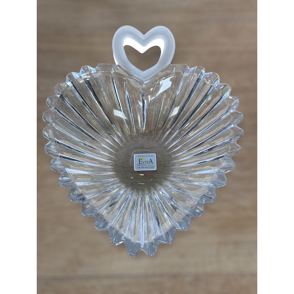 Evita 24% Lead Crystal Heart Dish with Frosted Heart Handle Elegant Collectible